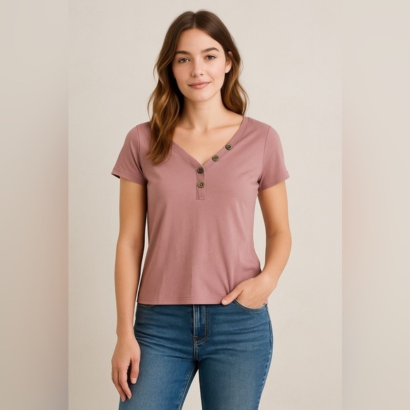 Pink Rose Tops - 🌸 Everyday casual meets chic comfort in this Pink Rose henley top!